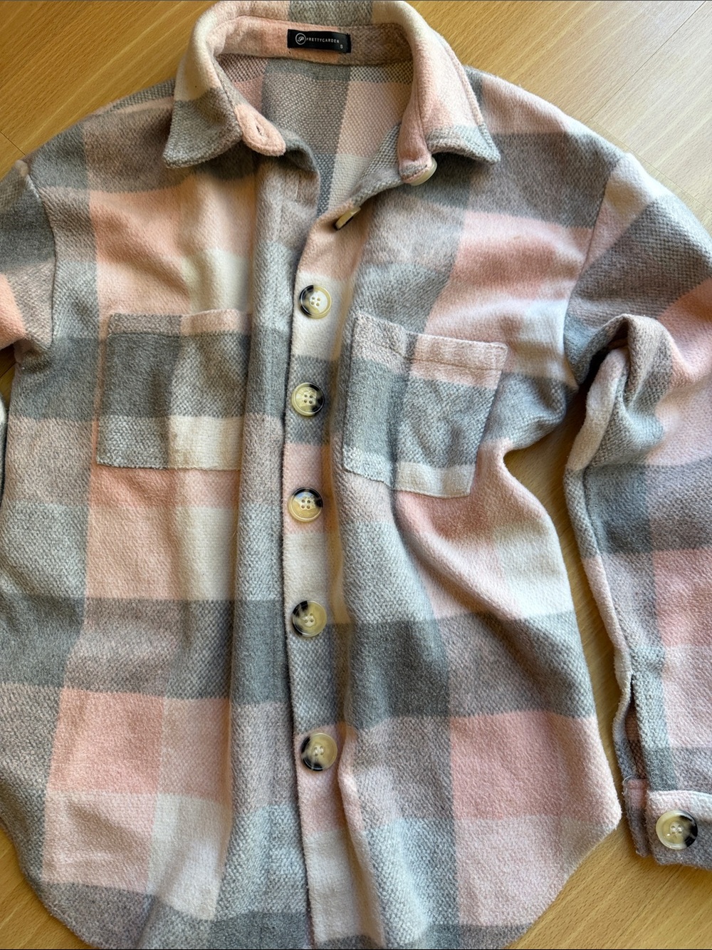 Women’s Pink & Gray Plaid Shacket - Thick Flannel Button-Up Jacket